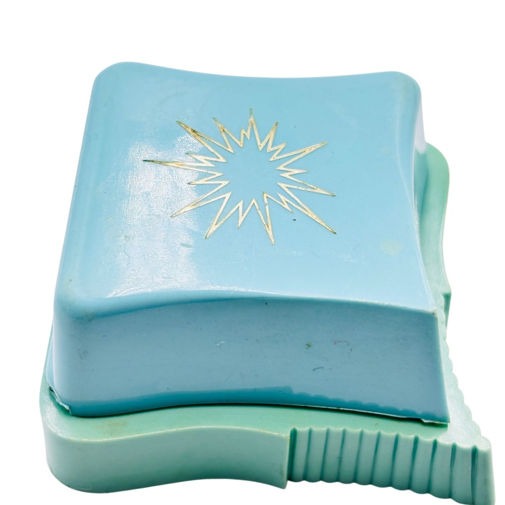 RARE Vintage Dennison Starburst Atomic Ring Box Lakeins Jewelers Blue Teal MCM
